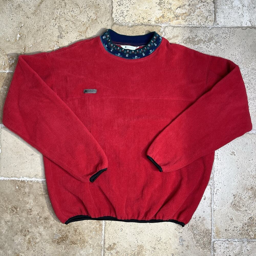 Columbia Crewneck Fleece Sweatshirt Large USA Made Aztec Geometric Red Mens XL